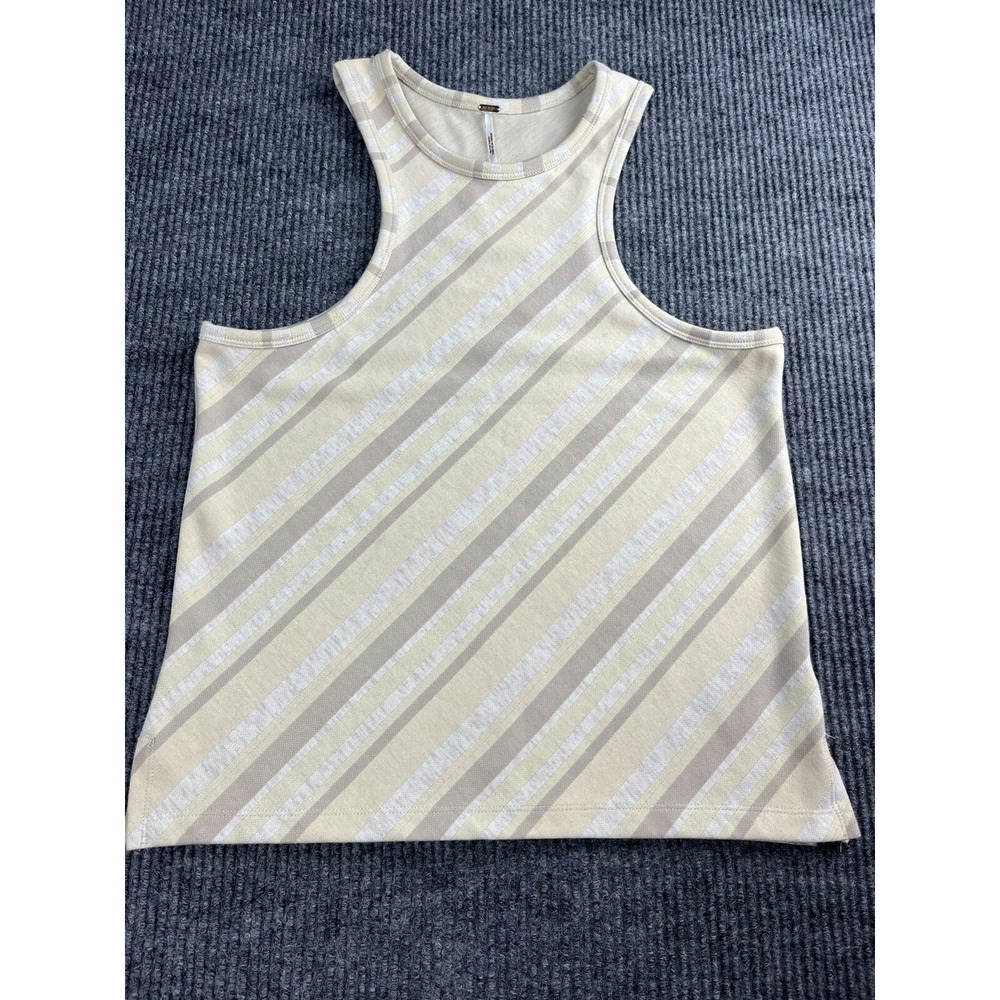 Free People Tank Top Womens L Ivory Striped Sleeveless Knit Casual NWT